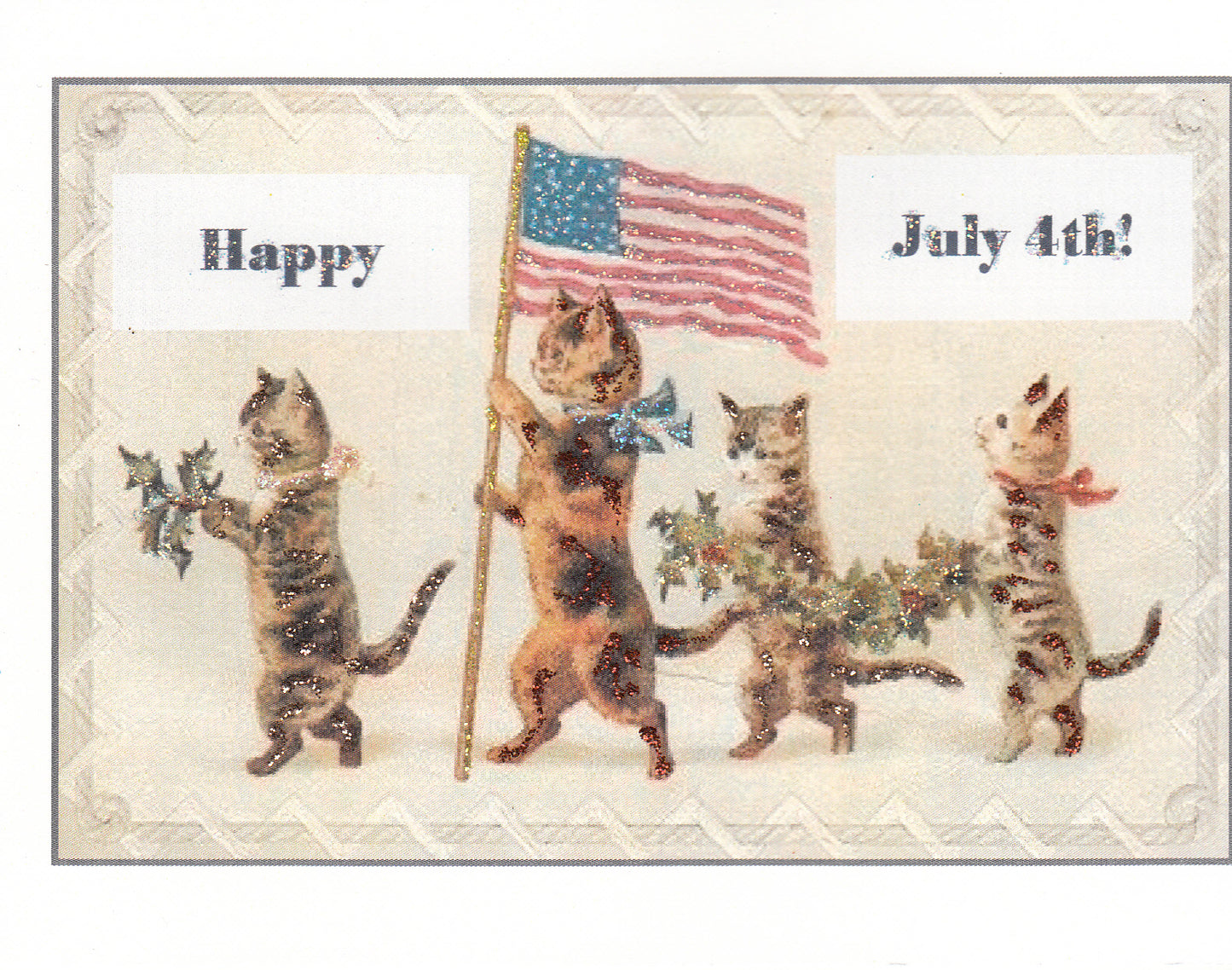 Happy July 4th ~ Cat Parade Glitter Card