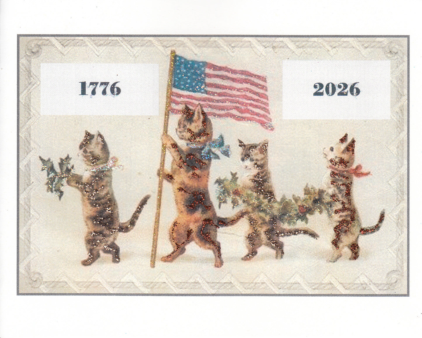 Cat Parade ~ 1776 - 2026 Patriotic Glitter Card