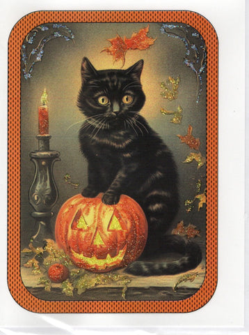 Black Cat by Candlelight Glitter Card