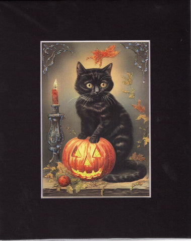 Black Cat by Candlelight Glittered Matted Print-matted print : 5x7 in 8x10