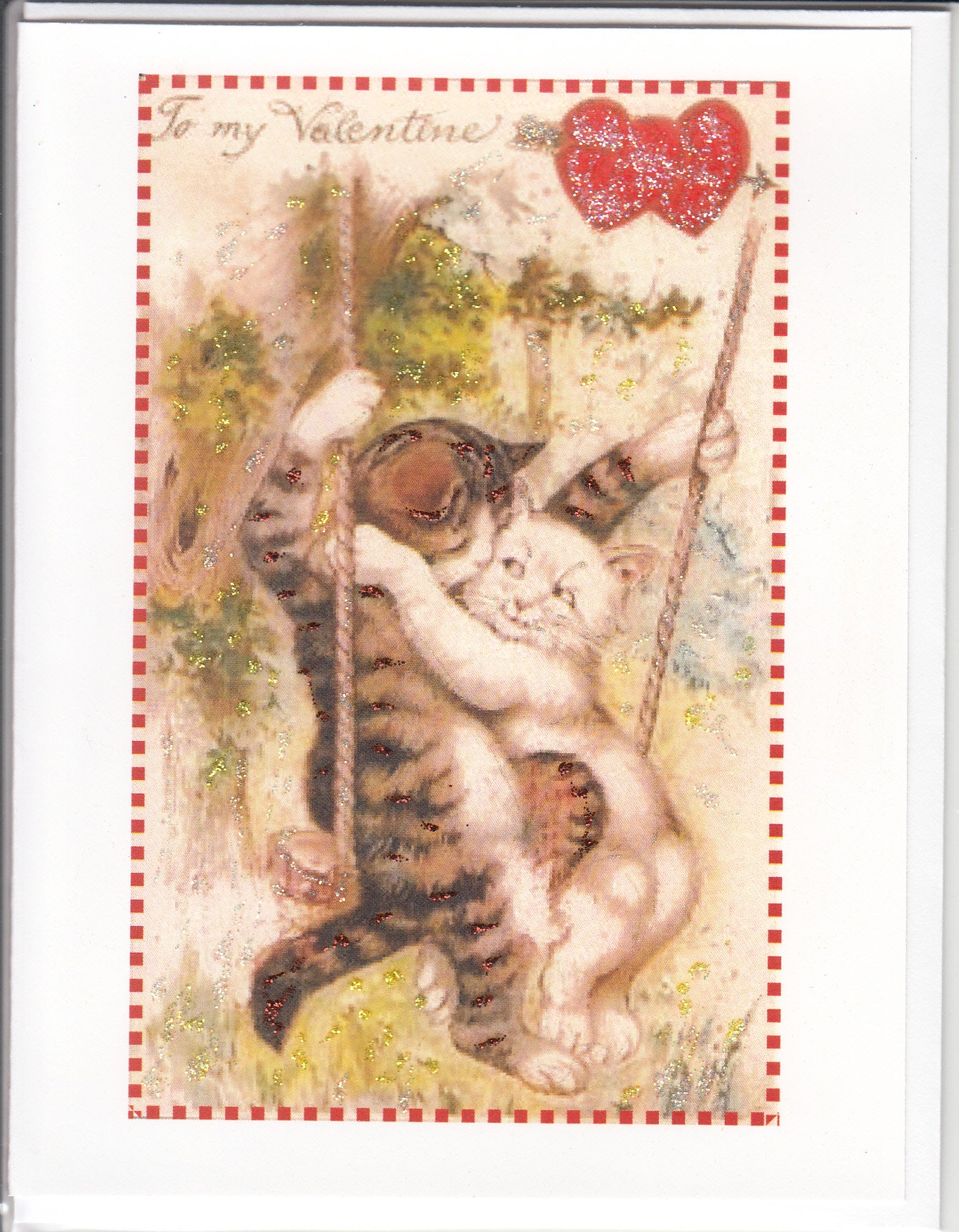 To my Valentine ~ Cheeky Cats on Swing Glitter Card