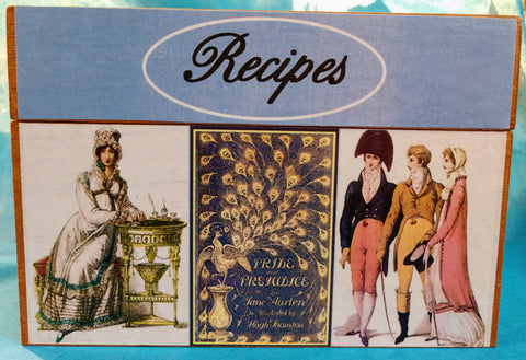 Jane Austen Recipe Box-wood, paper : 6.5 x 4.5"