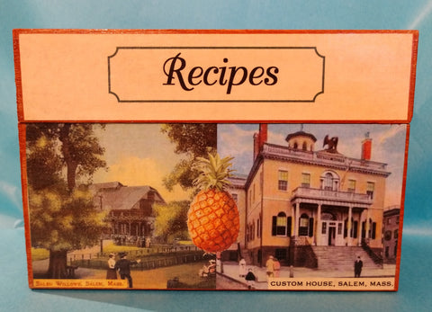 Historic Salem Recipe Box-wood & paper : 6.5 x 4.5"