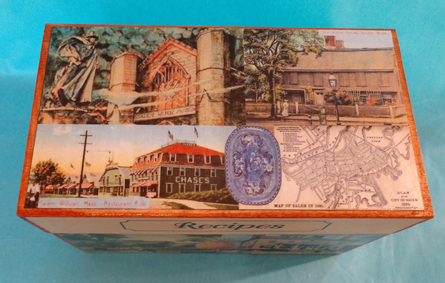 Historic Salem Recipe Box-wood & paper : 6.5 x 4.5"
