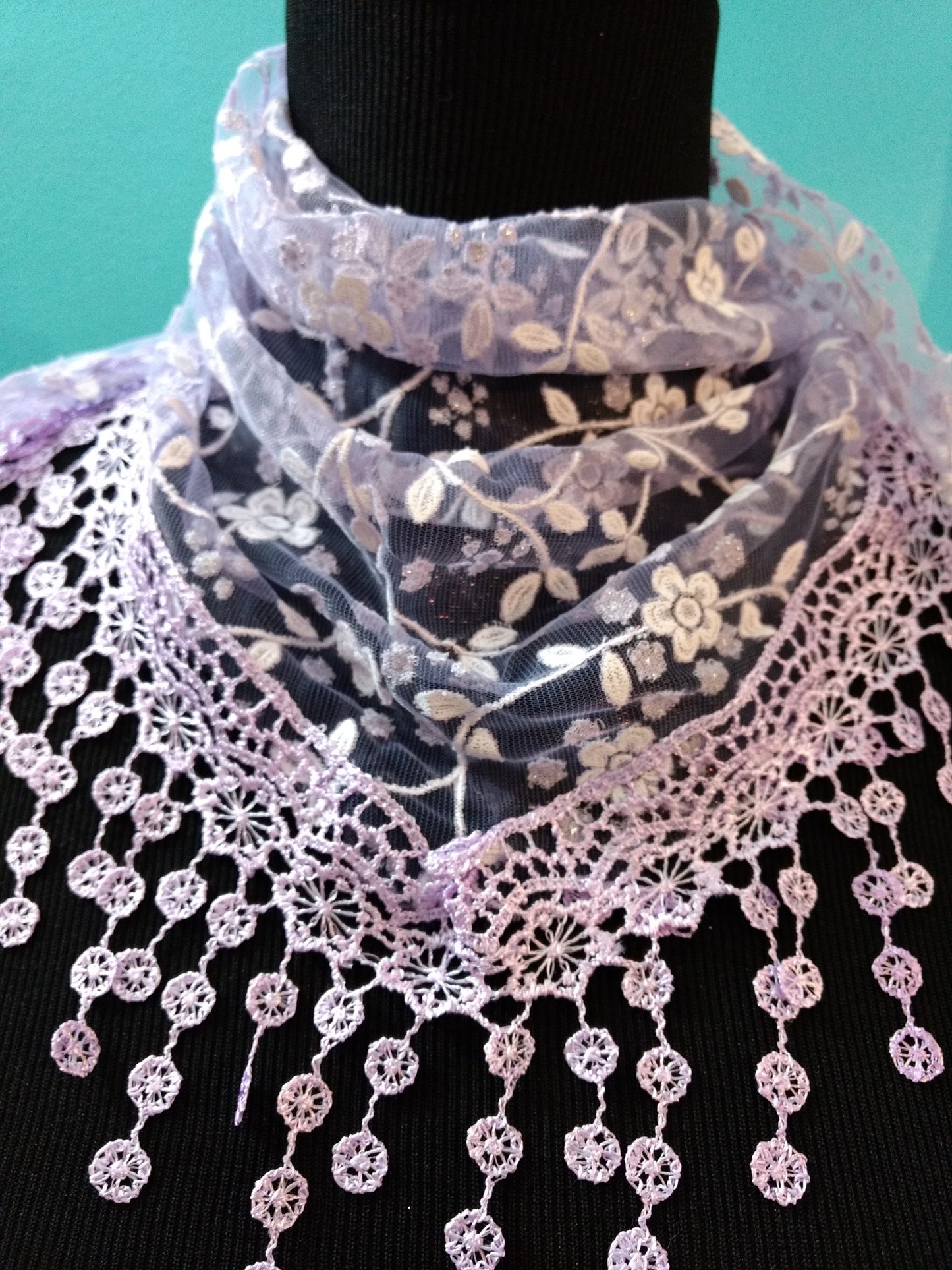 Lilac Floral Lace Tassel Scarf