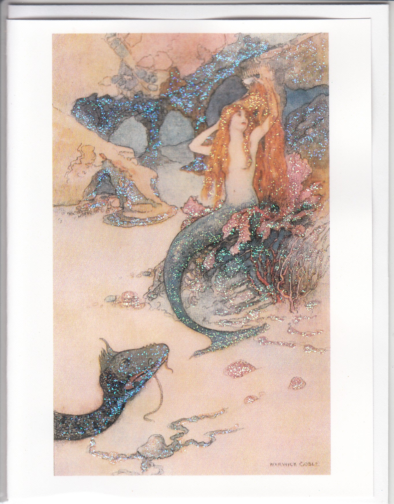 Mermaid and the Sea Monster Glitter Note Card