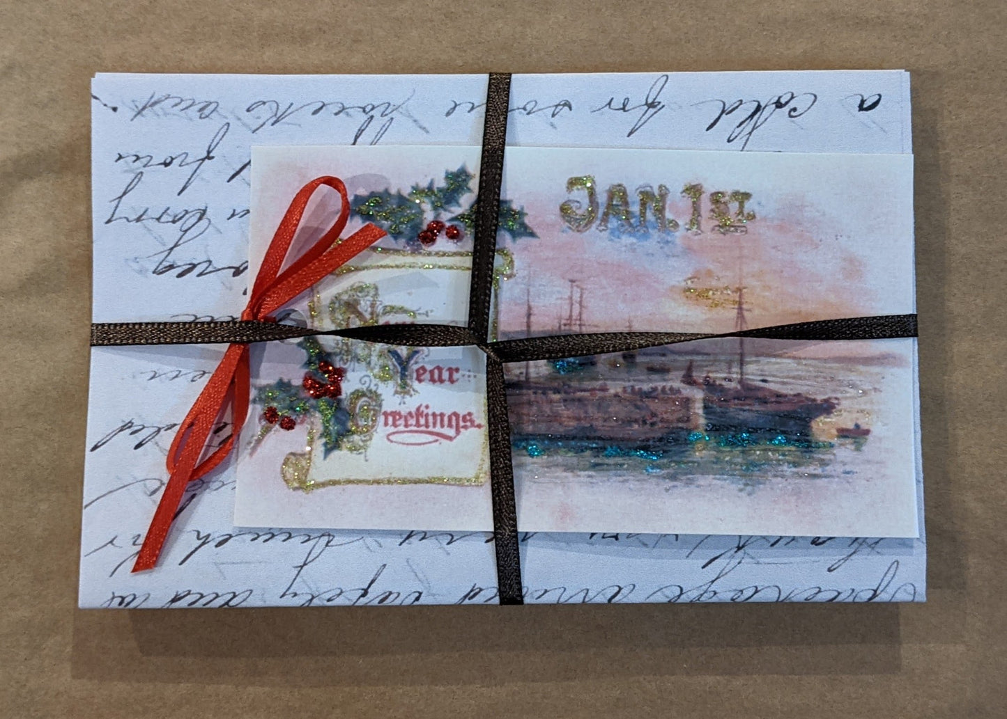My Dear Aunt Sarah...Boston Letter 1892 ~ Reproduction of 1 Letter & Glittered New Year's Card