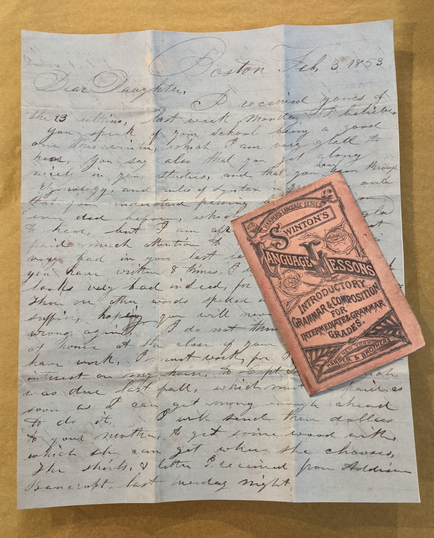 Dear Daughter...Boston Letter 1853 ~ Reproduction of 1 Letter & Faux Book Cover