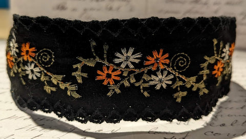 Black Boho Embroidered Headband-black : "suede"