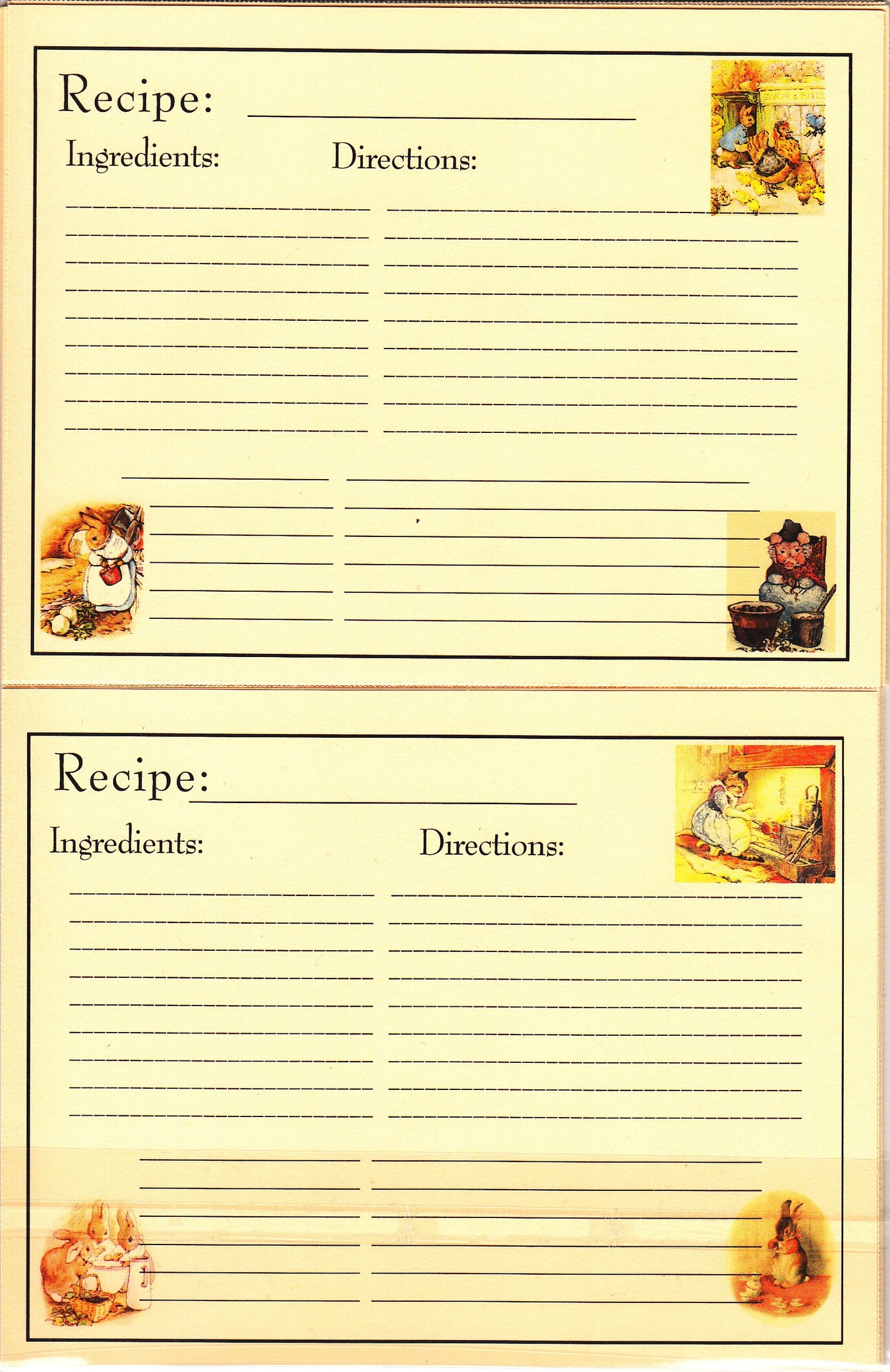 Recipe Cards Pack ~ Peter Rabbit -16 cards 4.25 x 5"