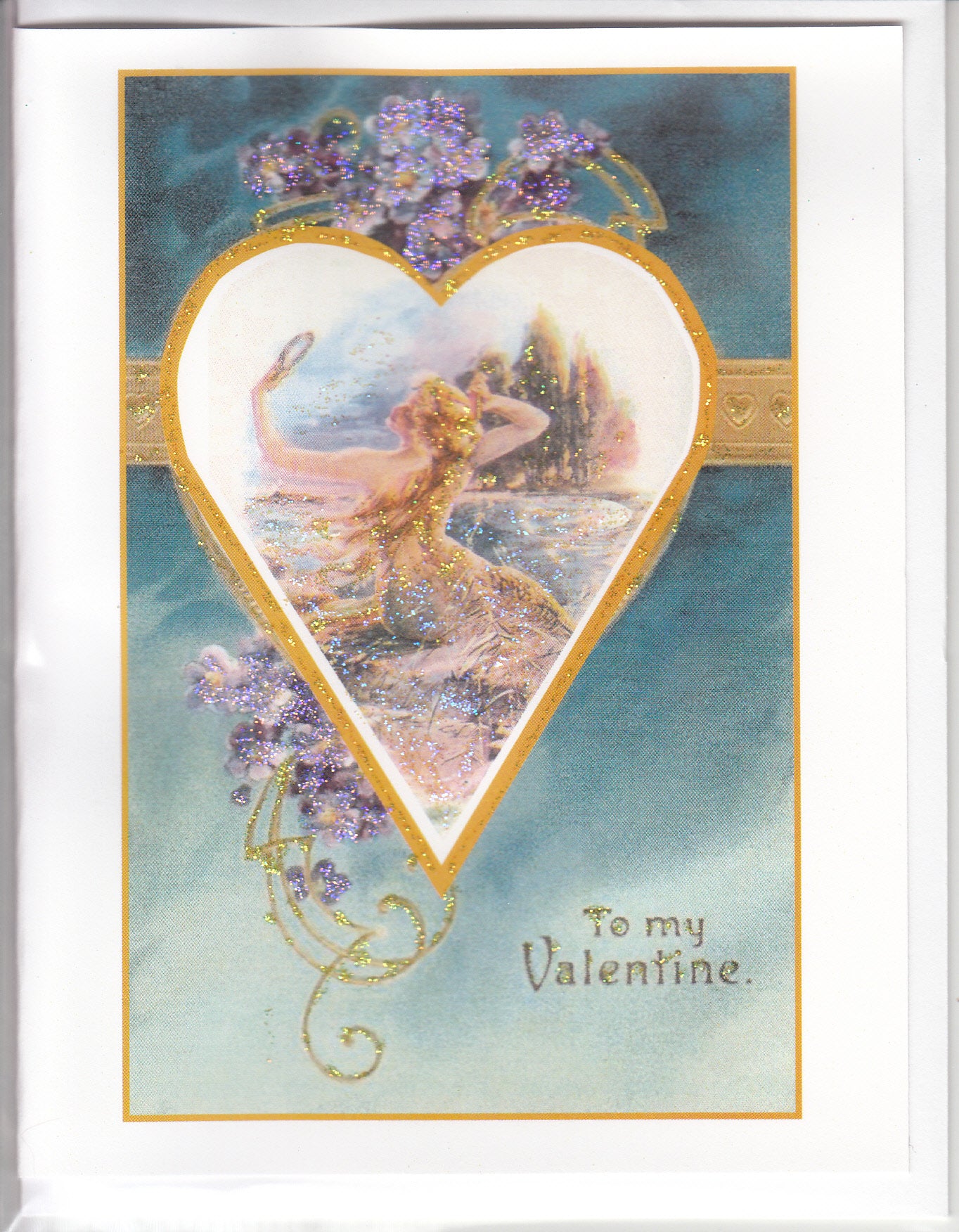 To My Valentine ~ Mermaid with Forget-me-nots Glitter Card