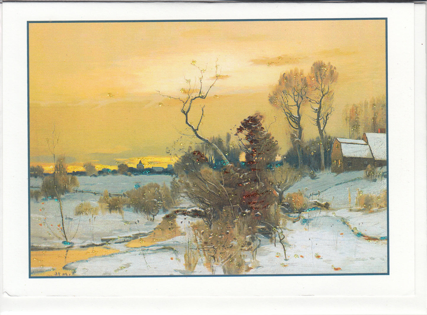 Winter New England Landscape Glitter Card