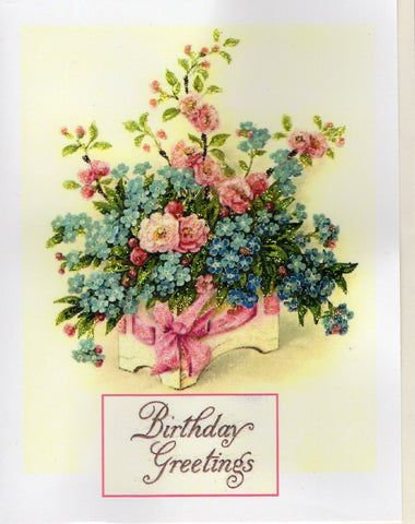 Birthday Greetings Floral Bouquet in Box Glitter Card