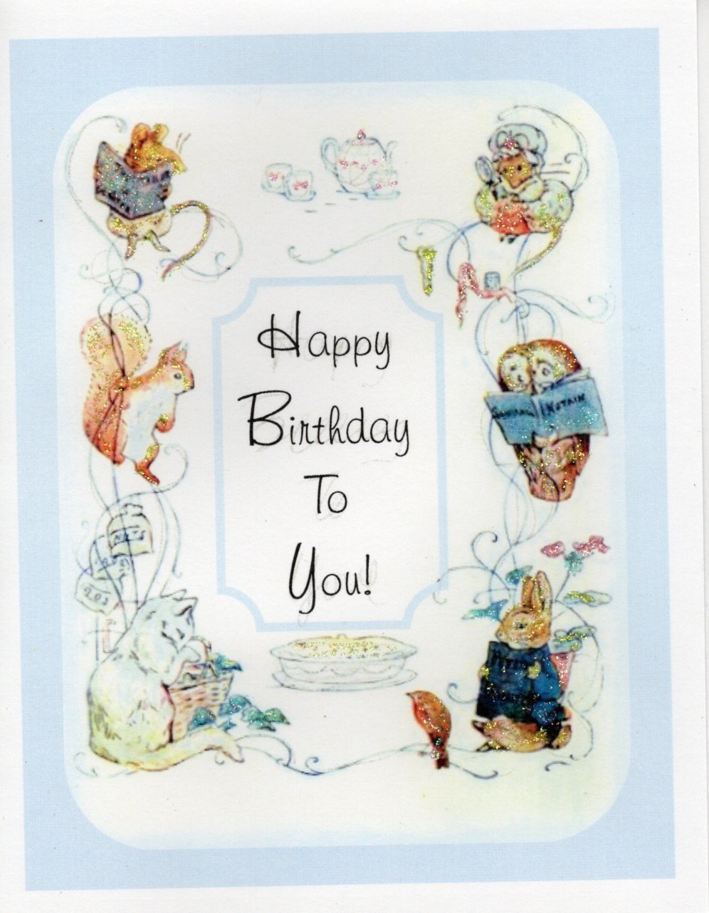 HAPPY BIRTHDAY TO YOU! Beatrix Potter Glitter Card