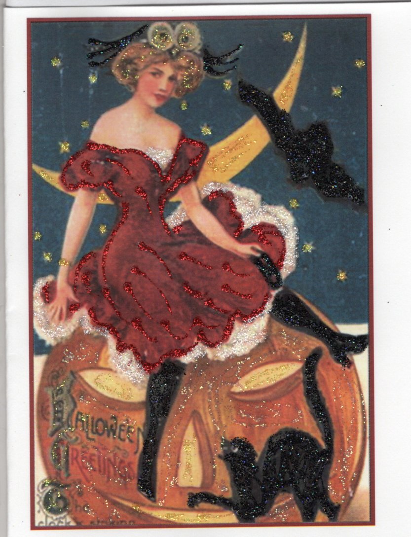 halloween vintage dress Halloween Greetings ~ Sassy Red Dress Glitter Card – The Marble Faun Books & Gifts