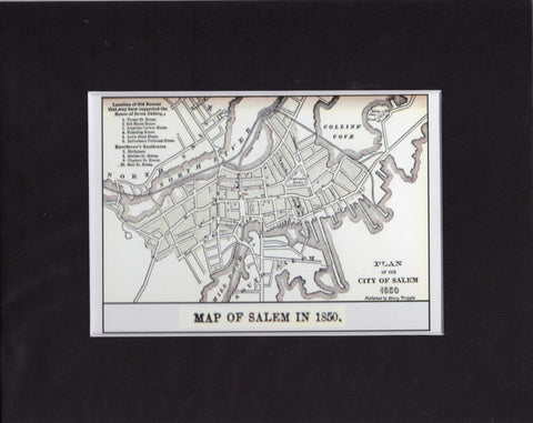 Map of Salem in 1850 Matted Print 5x7 in 8x10