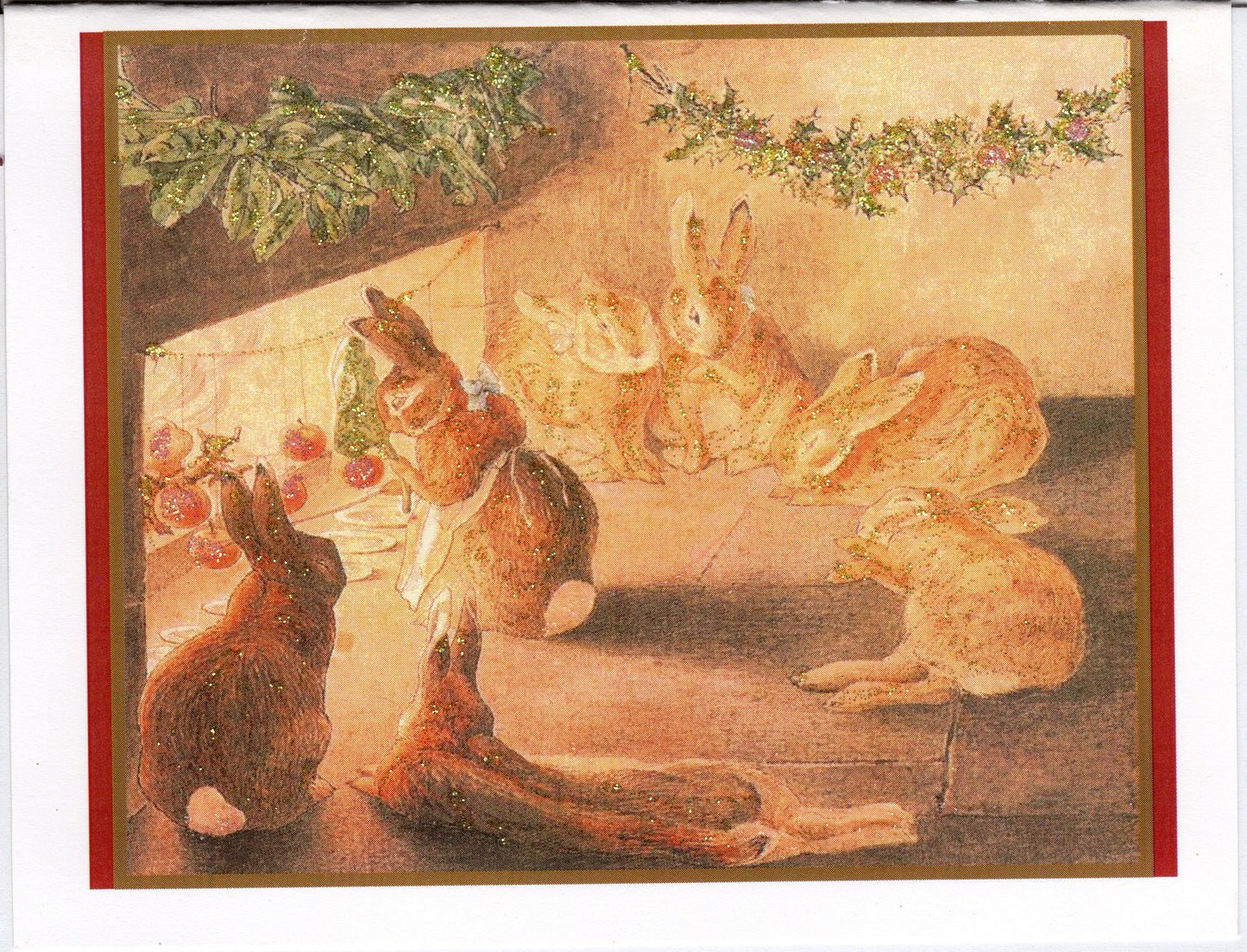 Rabbits Gathered at Hearth Glitter Card