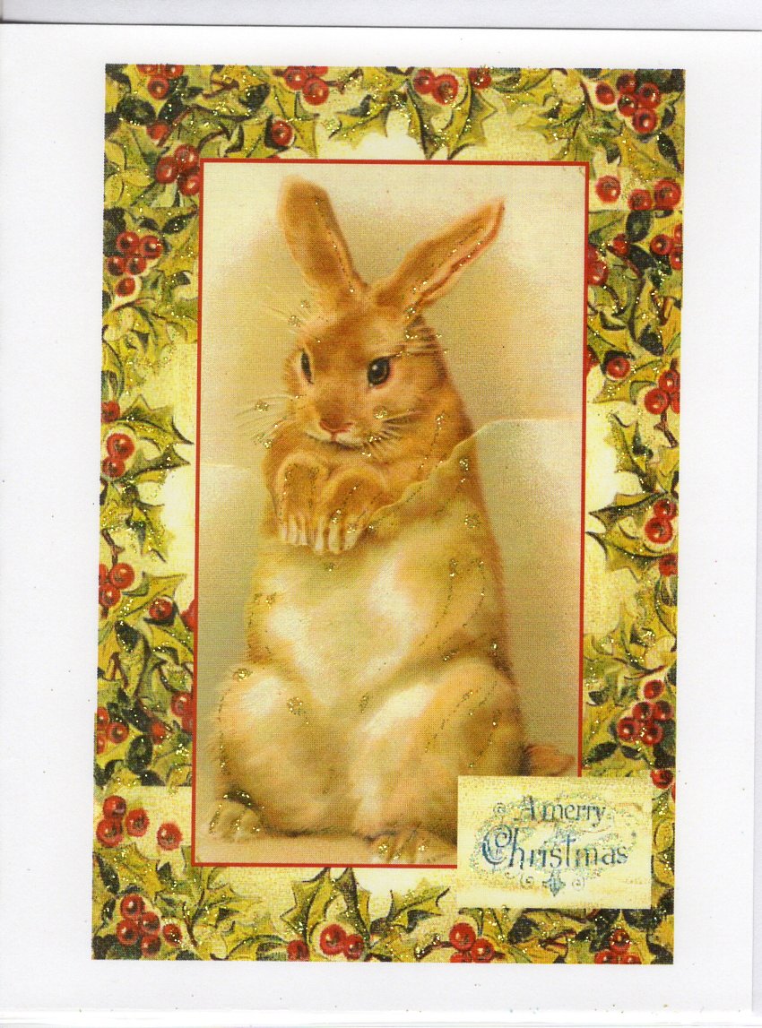 A Merry Christmas Brown Rabbit Glitter Card