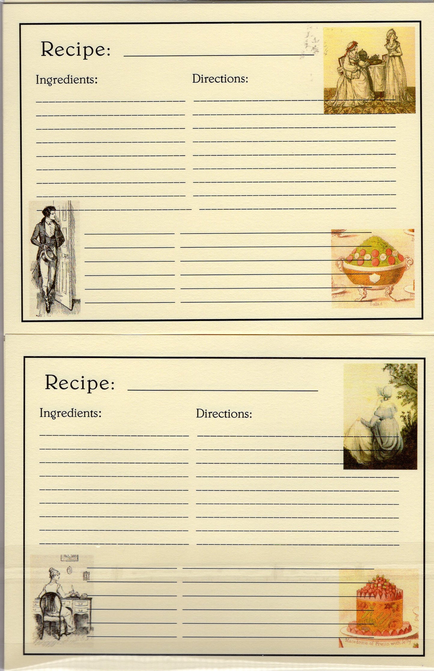 Recipe Cards Pack ~ Jane Austen-16 Cards : 4.25 x 5