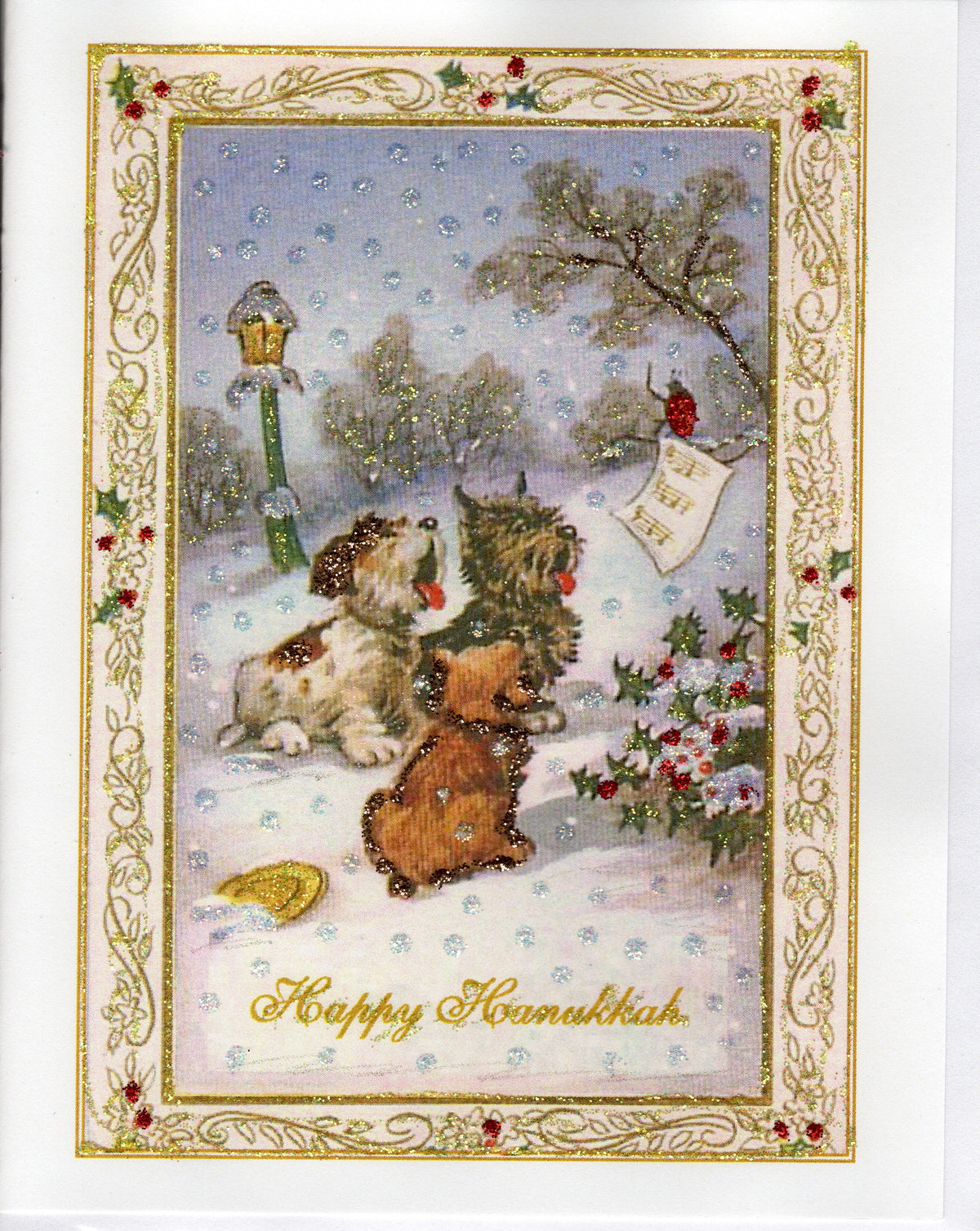 Merry Christmas Puppy Choir Glitter Card