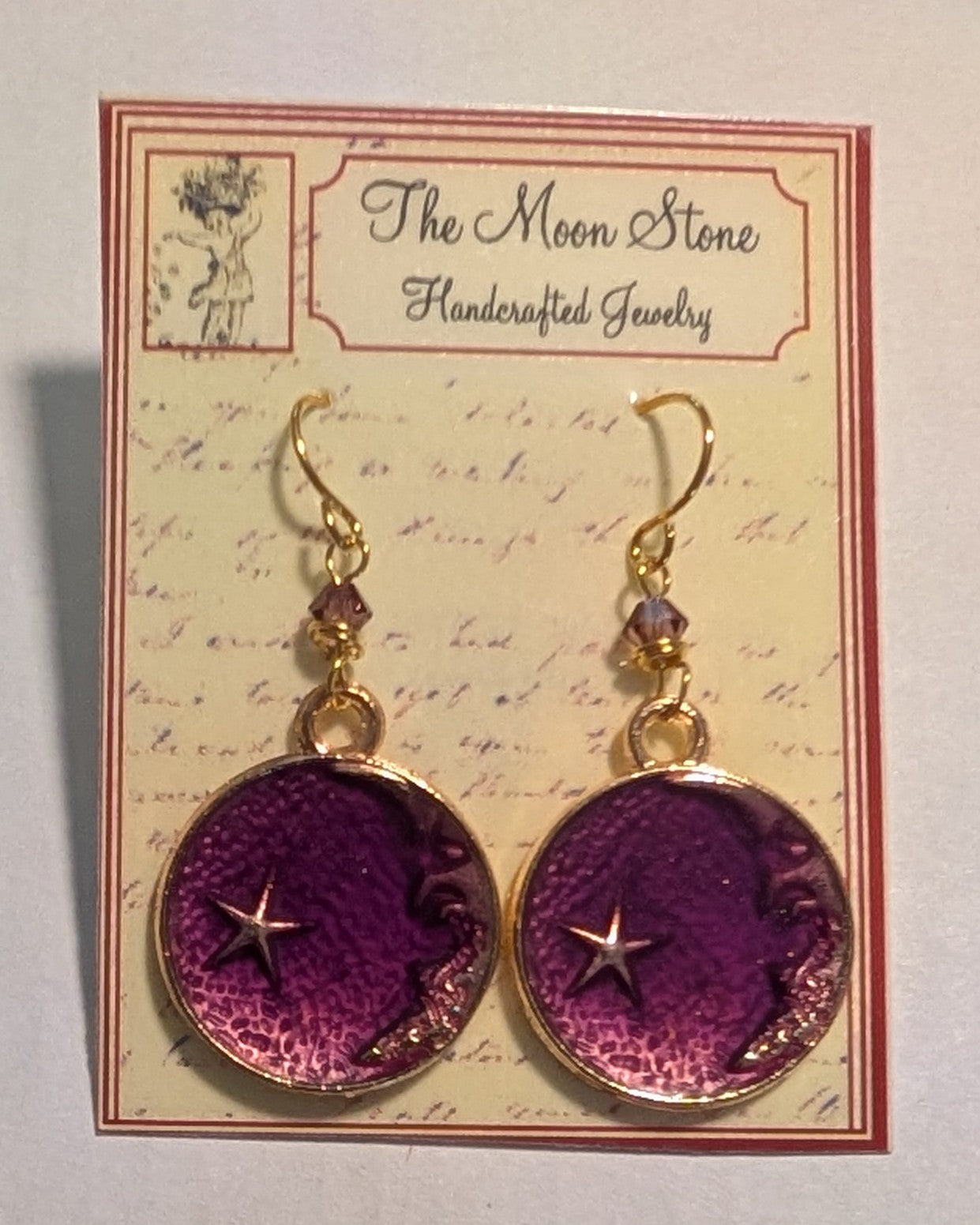 Star & Crescent Moon Enamel Charm Earrings ~ stainless steel wires