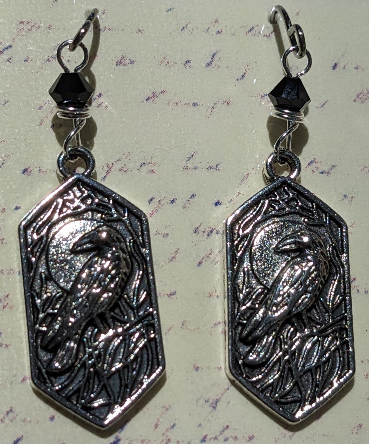 Raven Under Crescent Moon Charm Earrings