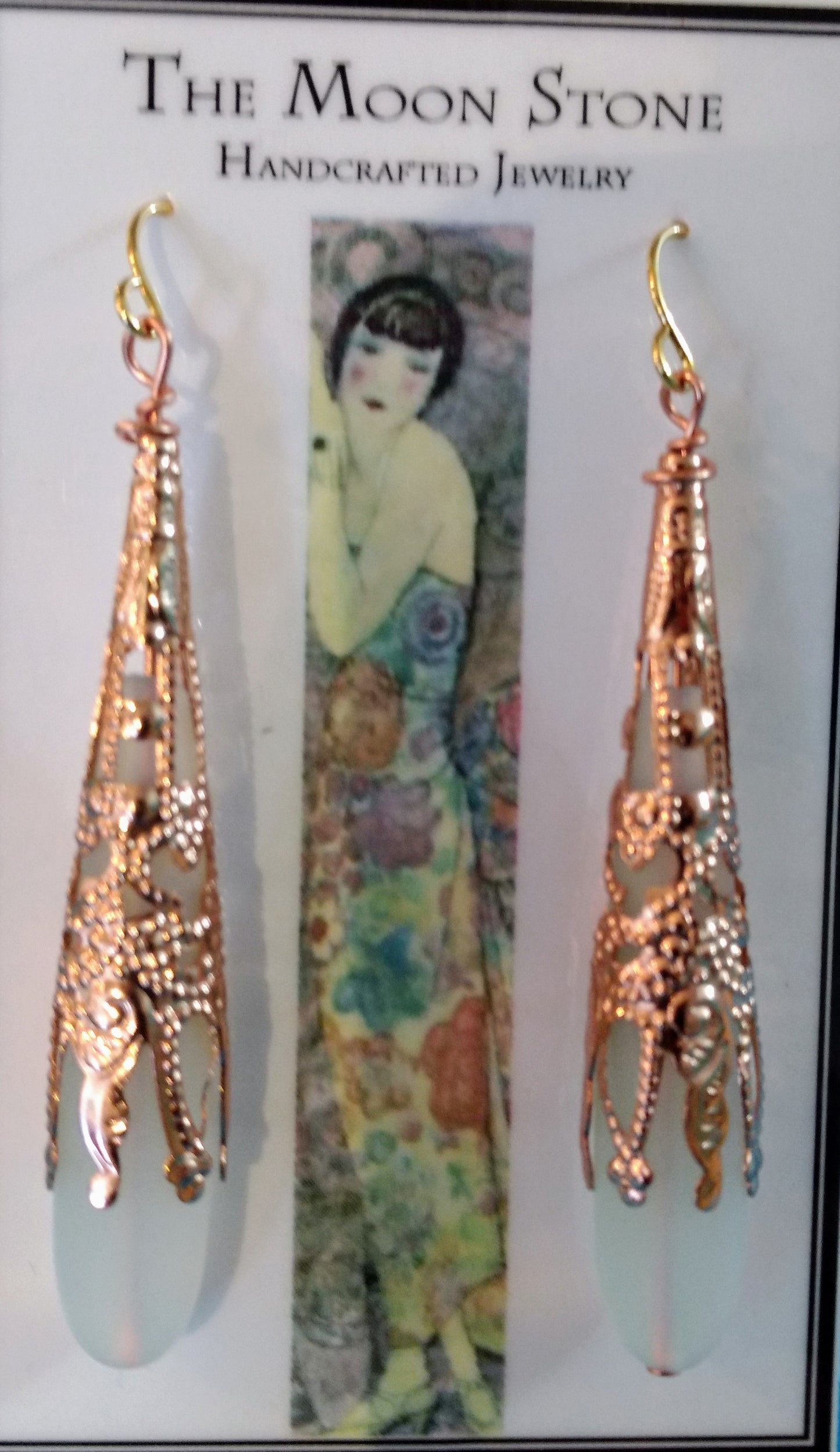 1920s Sea Glass Drop Earrings ~ Moonstone
