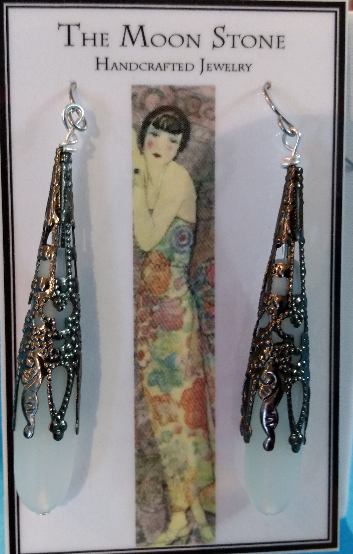 1920s Sea Glass Drop Earrings ~ Moonstone
