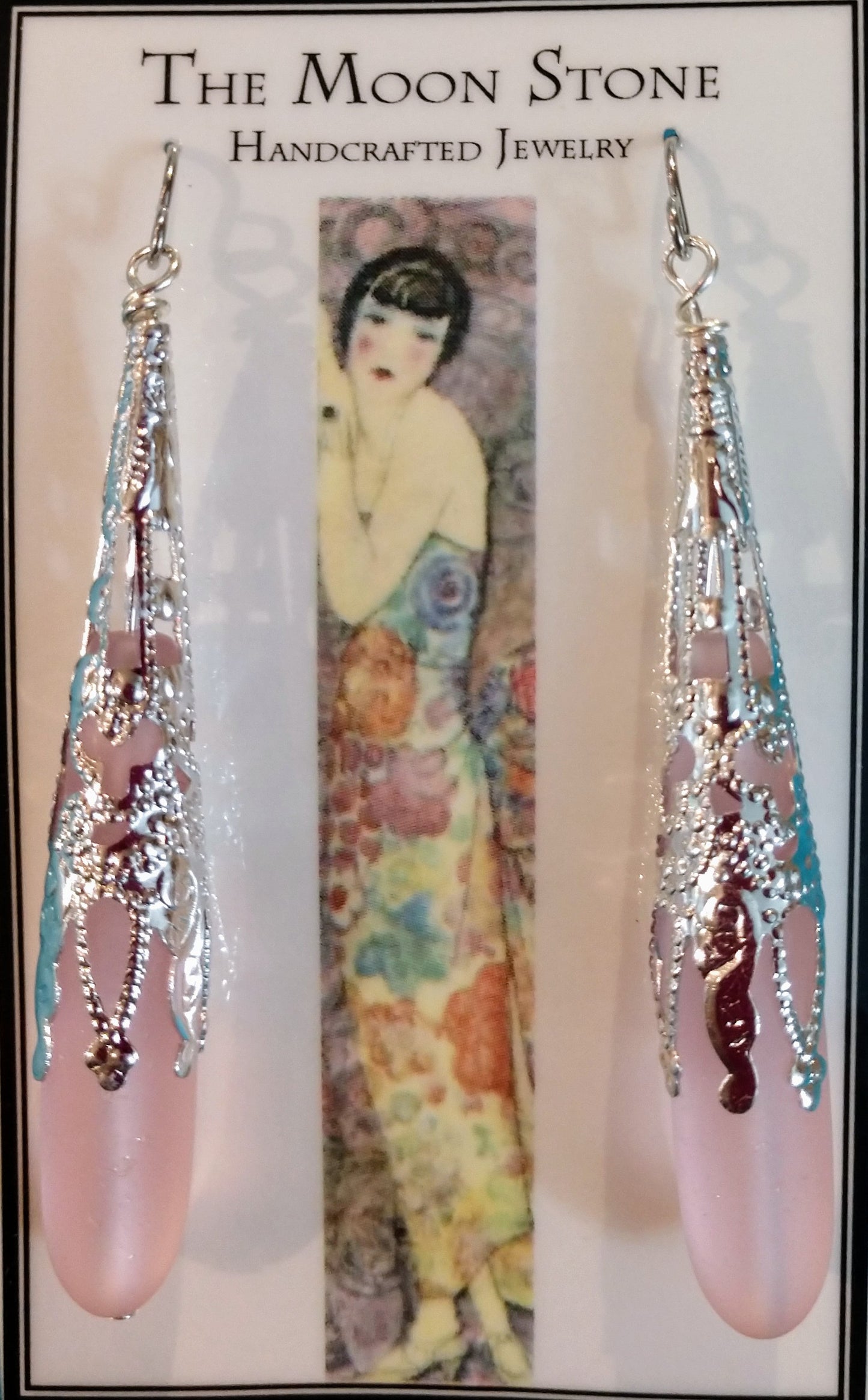 1920s Sea Glass Drop Earrings ~ Pink