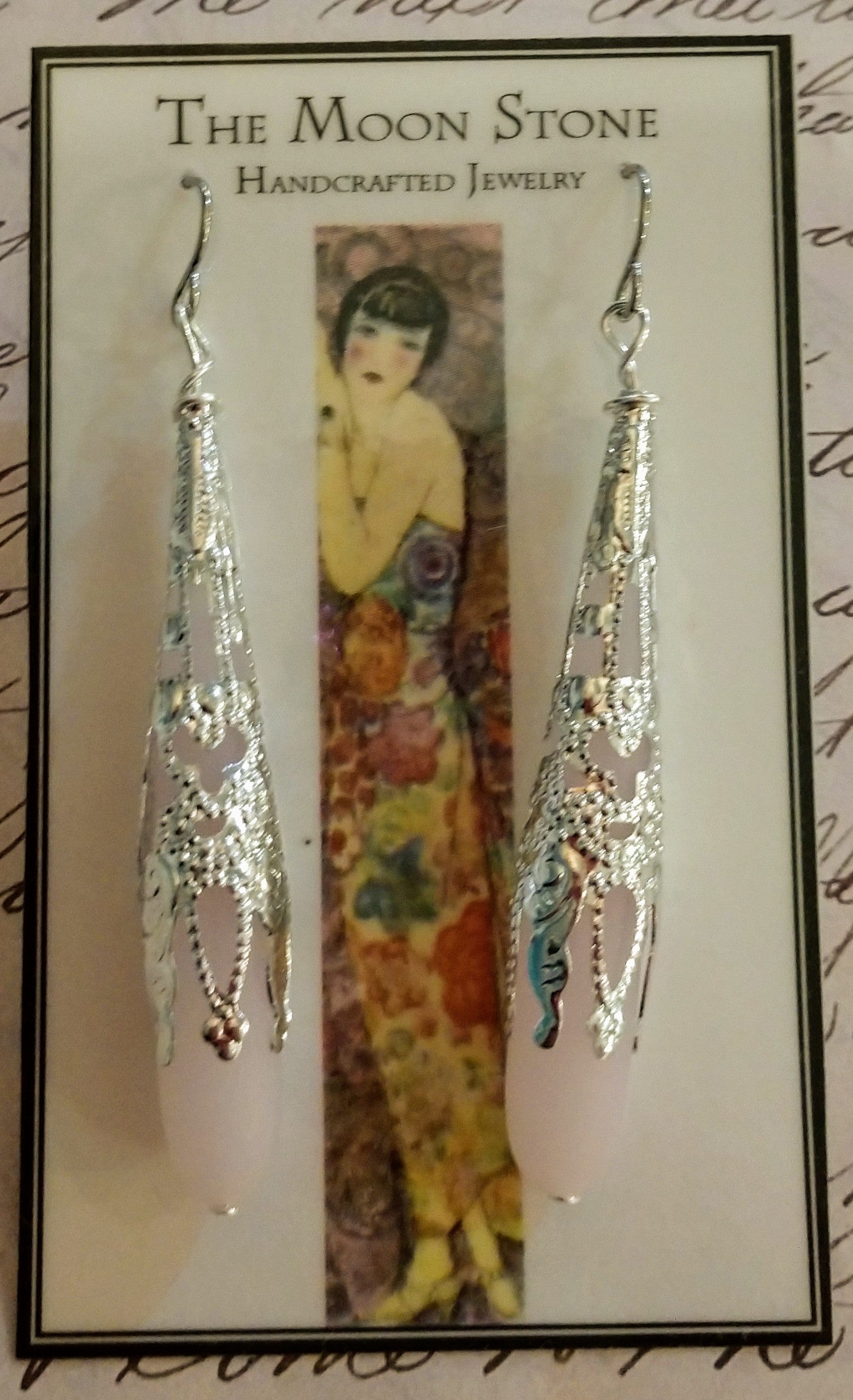 1920s Sea Glass Drop Earrings ~ Opaque Pink