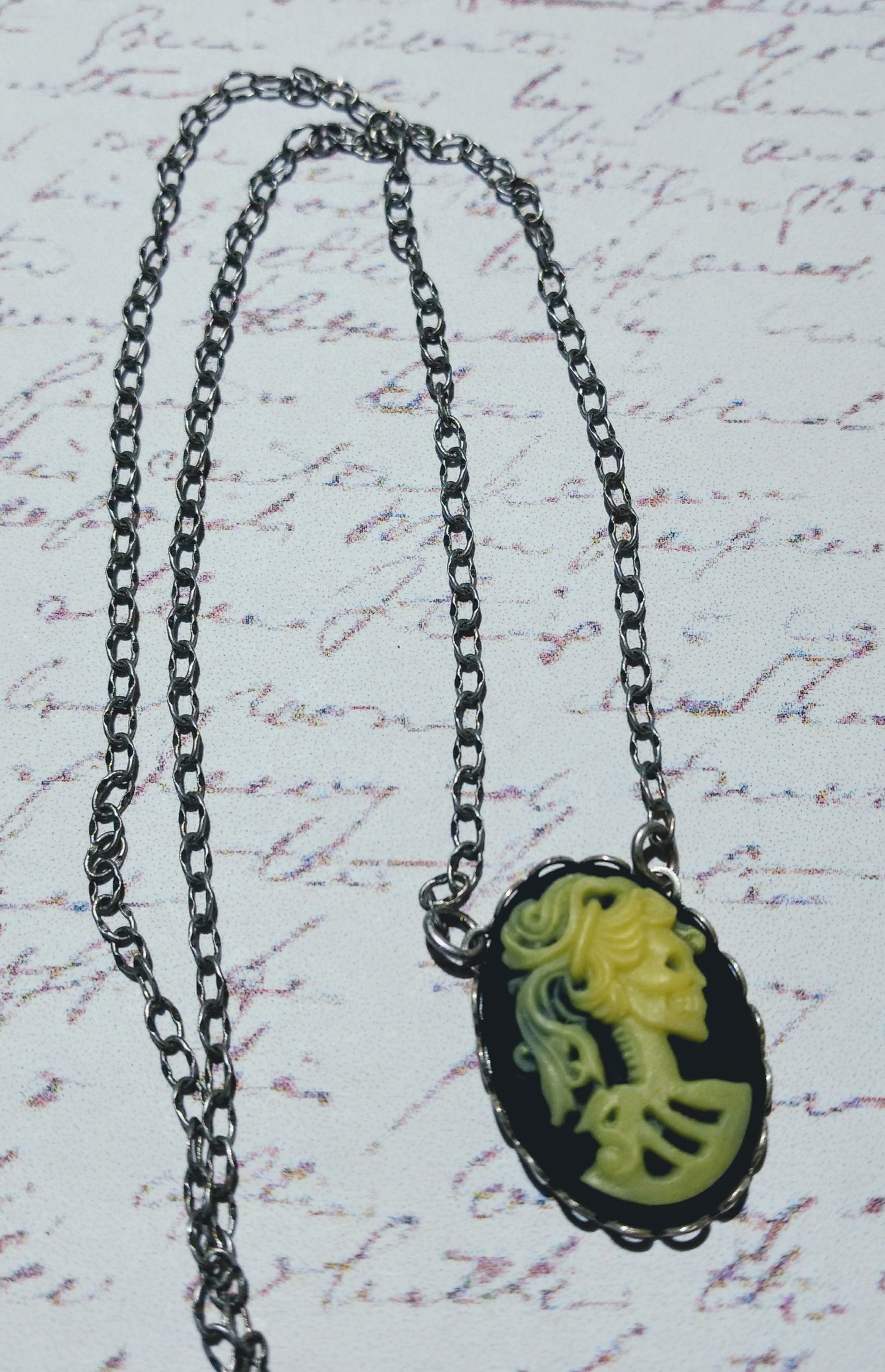 Victorian Lady Skull Cameo Necklace