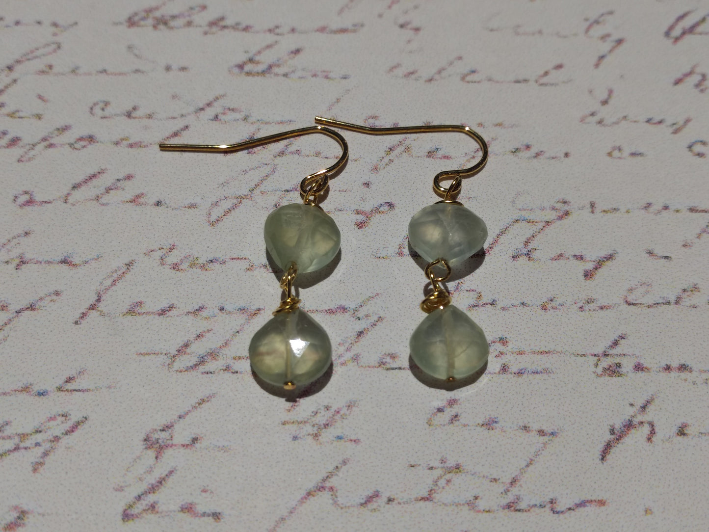Prehnite Hearts Double Drop Earrings