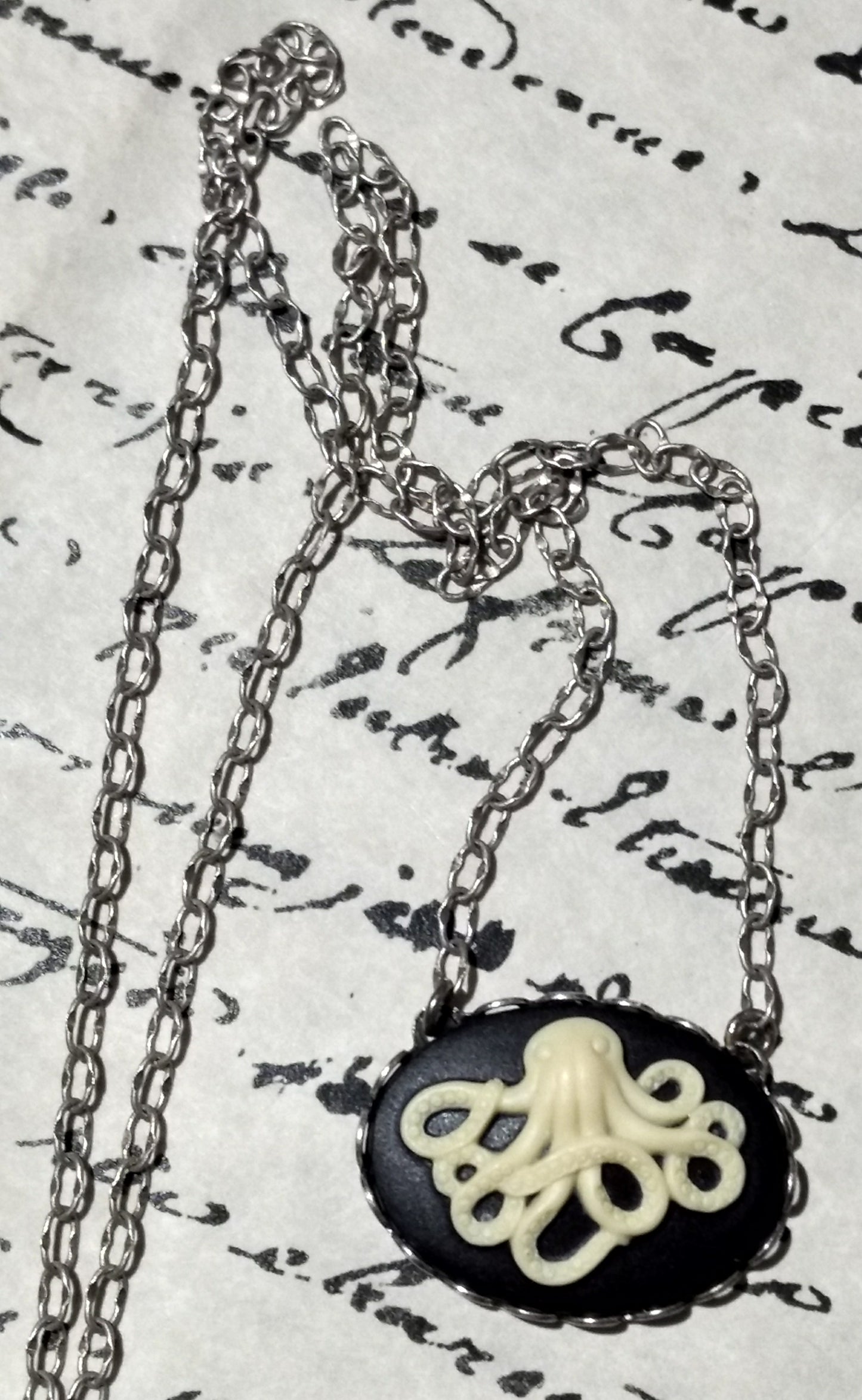 Octopus Mini Cameo Necklace ~ Brass or Silver-Plated