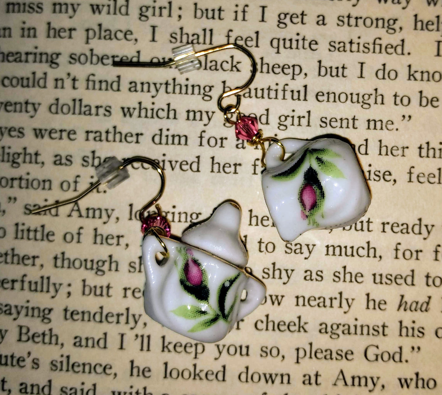 Pink Rosebud Sugar Bowl & Creamer Earrings