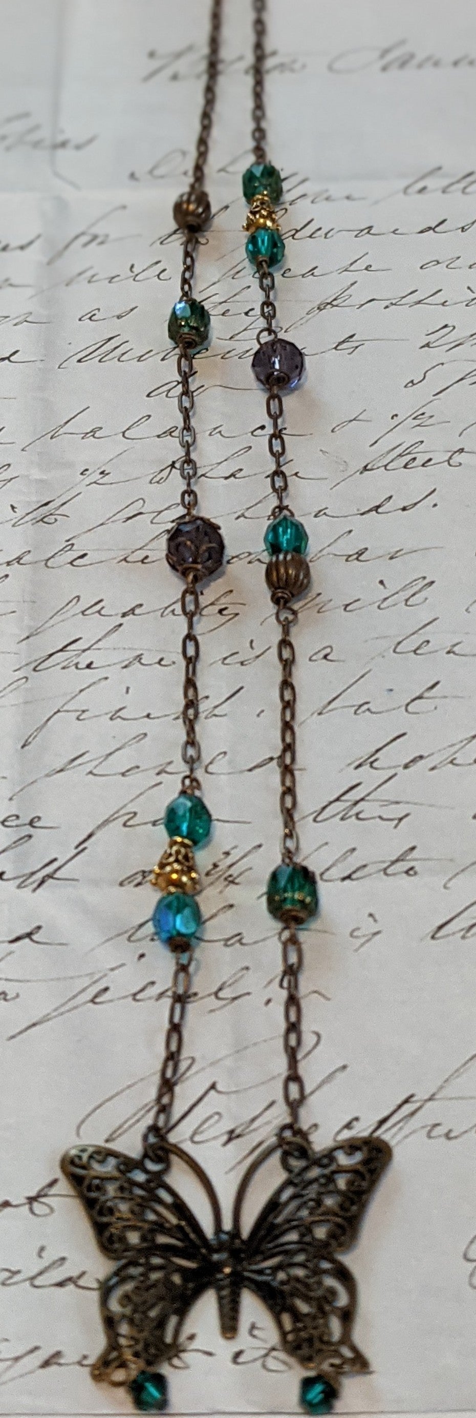 Victorian Brass Butterfly Necklace