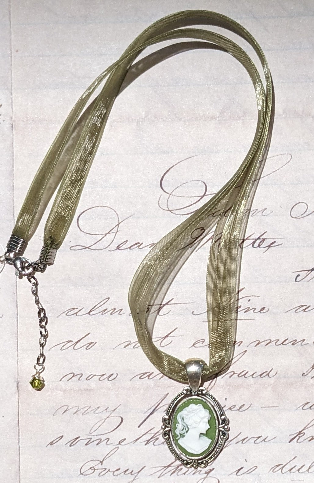 Antique Silver Cameo Ribbon Necklace