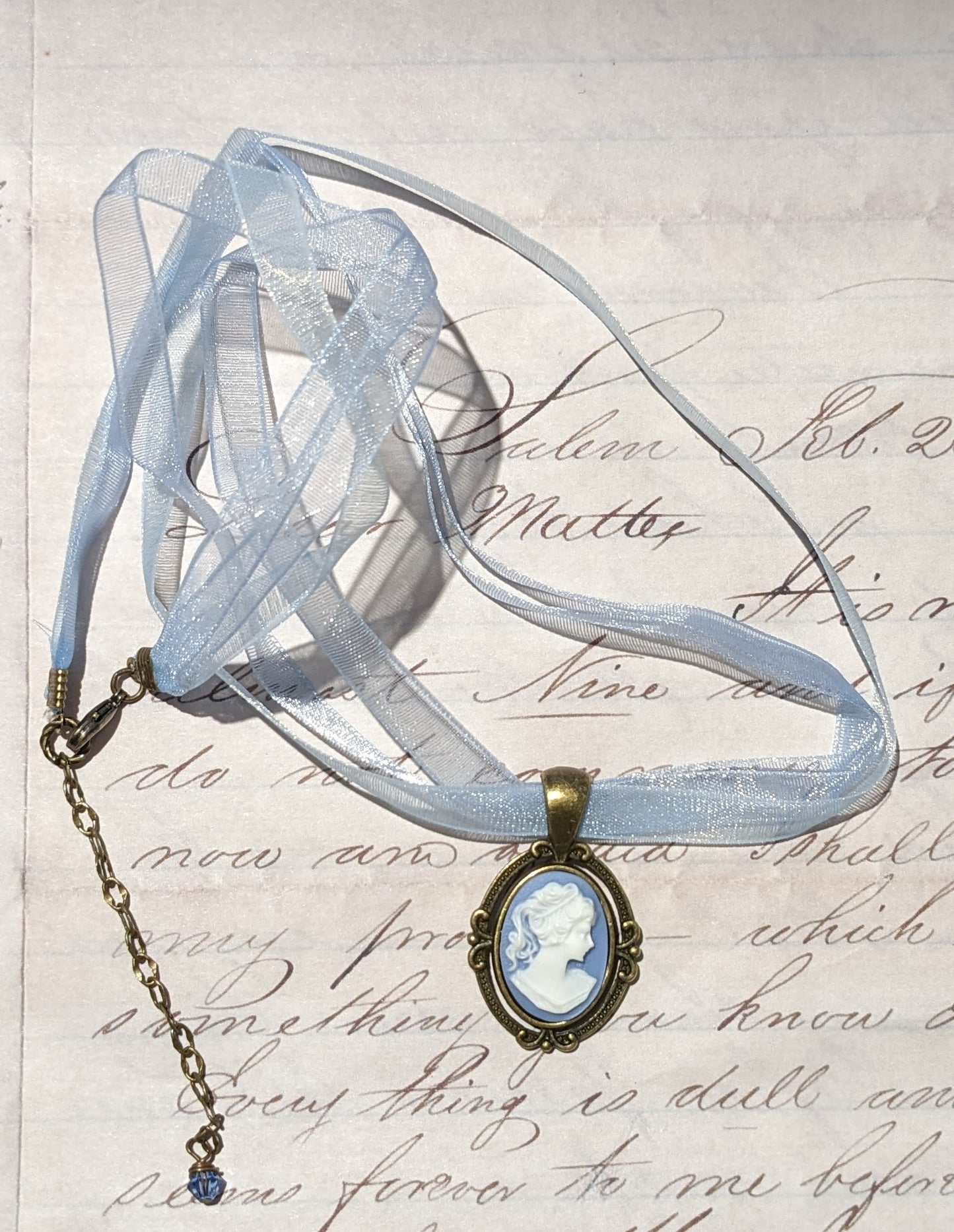Antique Brass Cameo Ribbon Necklace