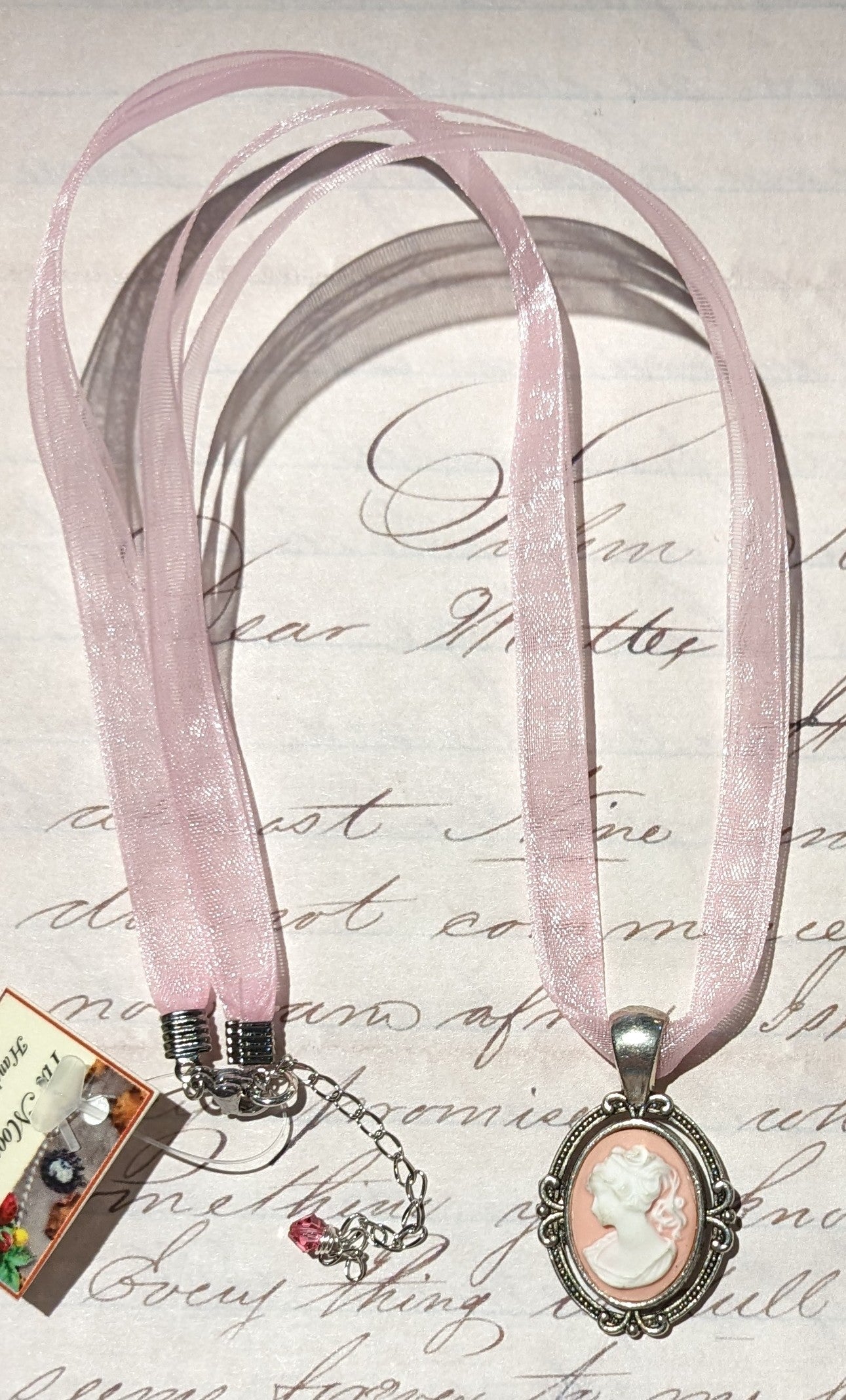 Antique Silver Cameo Ribbon Necklace