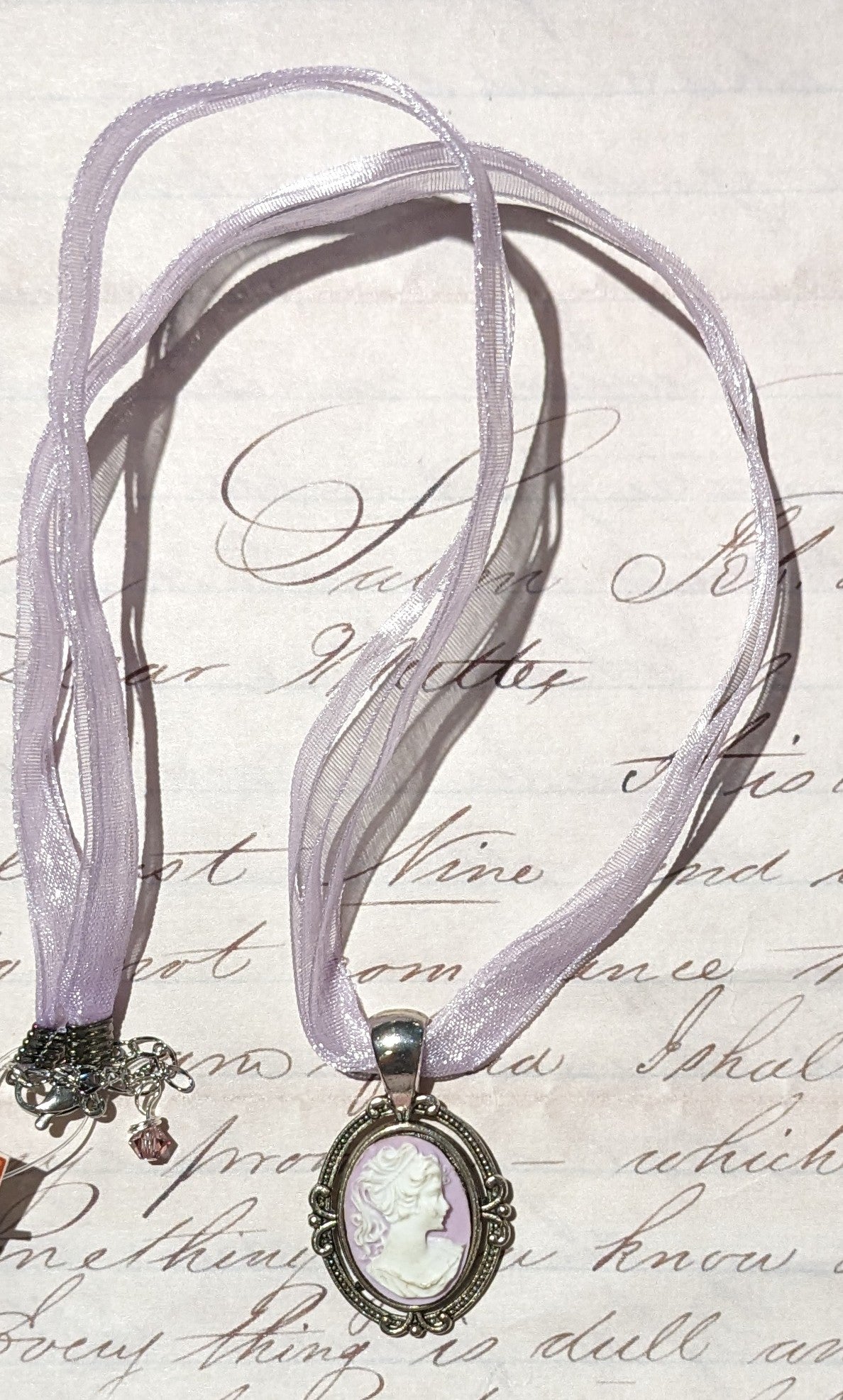 Antique Silver Cameo Ribbon Necklace