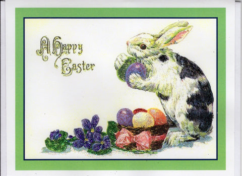 A Happy Easter ~ Bunny & Easter Eggs Glitter Card