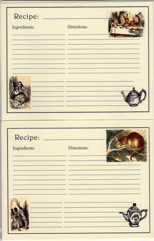 Recipe Cards Package Alice in Wonderland - 16 cards : 4.25 x 5