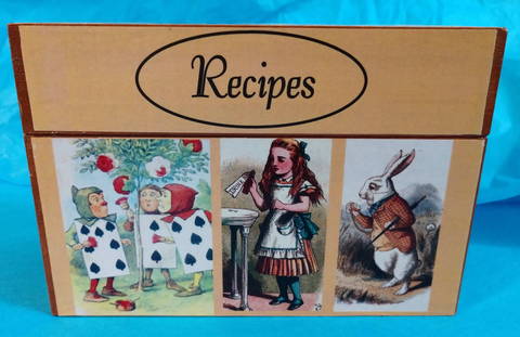 Alice in Wonderland Recipe Box-wood, paper : 6.5 x 4.5"