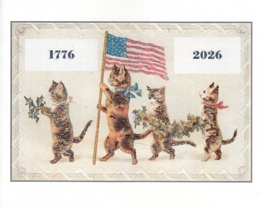 Cat Parade ~ 1776 - 2026 Patriotic Glitter Card