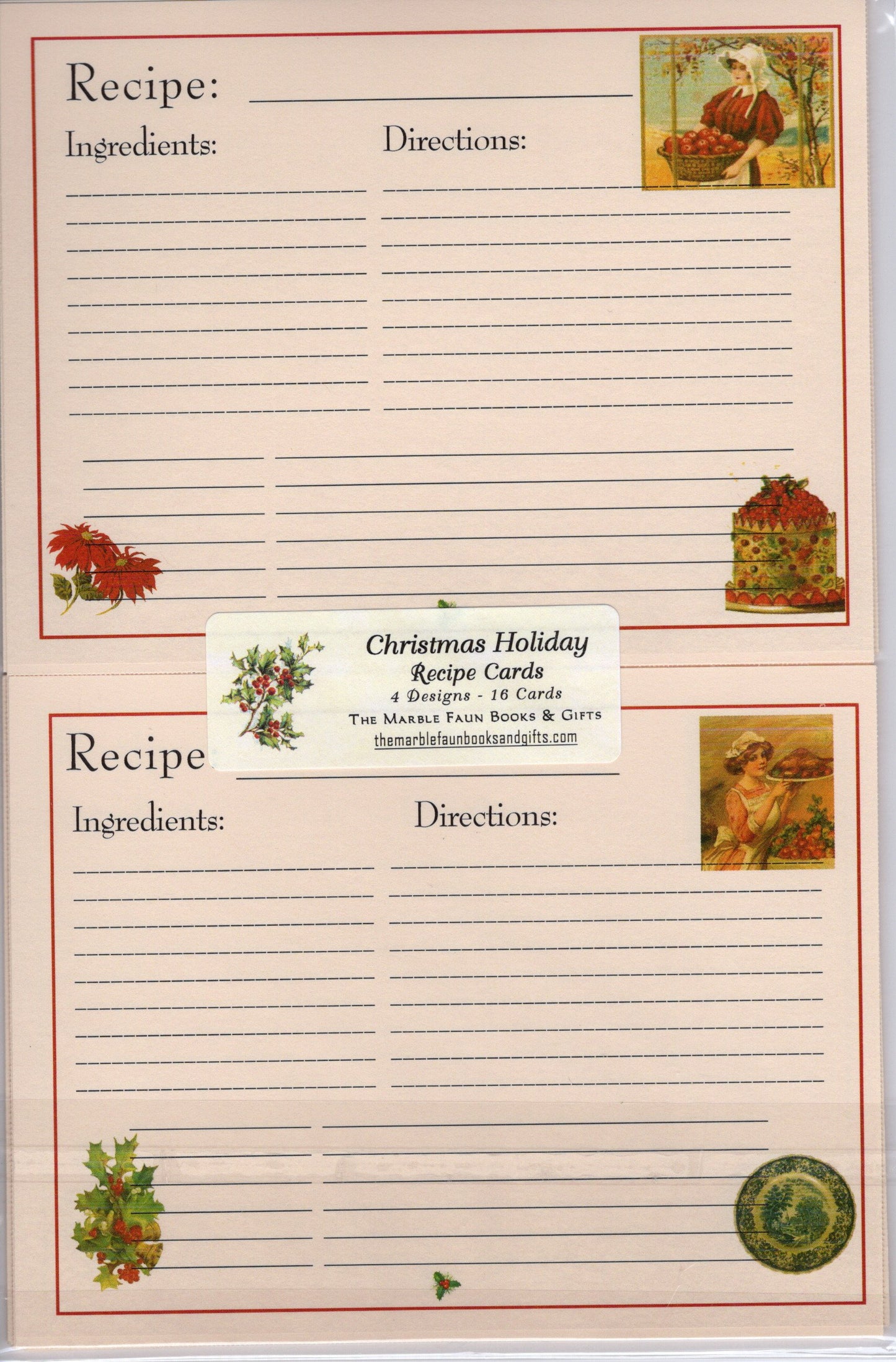 Recipe Cards Package~Christmas-16 cards/4de : 4.25 x 5"