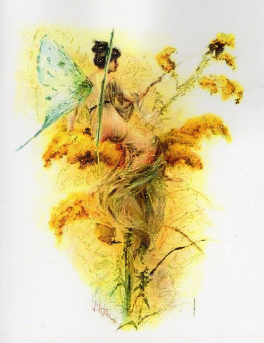 Fairy Pondering Among Flowers Glitter Card
