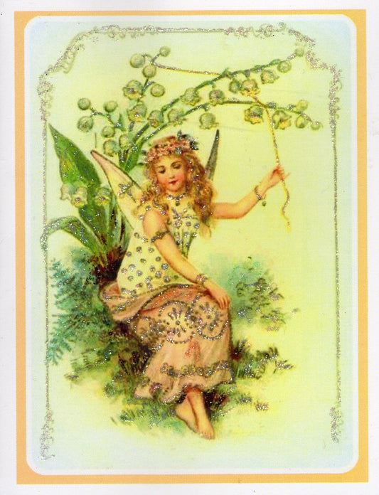 Fairy Ringing Lily Bells Glitter Card