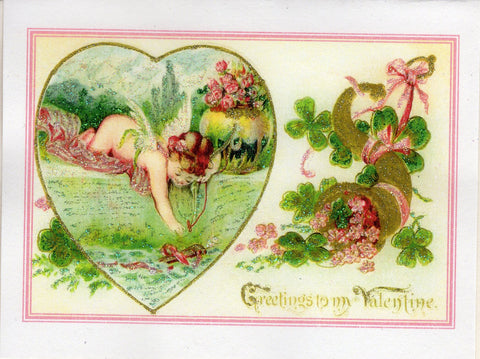 Greetings to My Valentine ~ Cherub & Clover Glitter Card