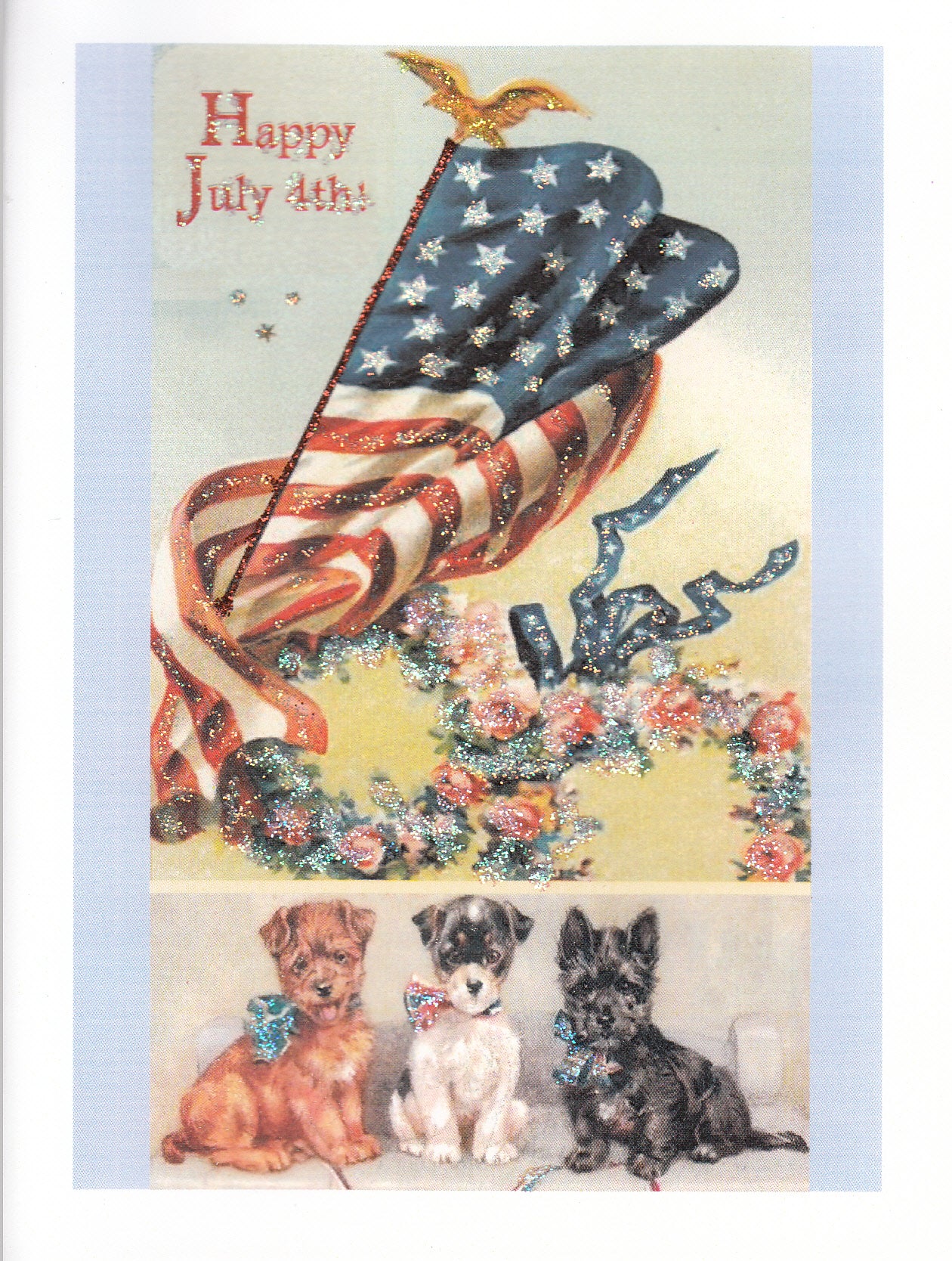 Happy July 4th! Three Puppies Patriotic Glitter Card