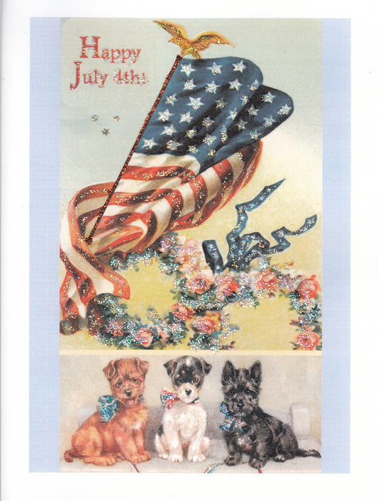Happy July 4th! Three Puppies Patriotic Glitter Card