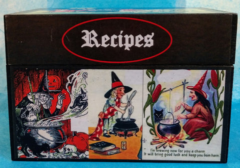 Bewitched Recipe Box-wood, paper : 6.5 x 4.5"